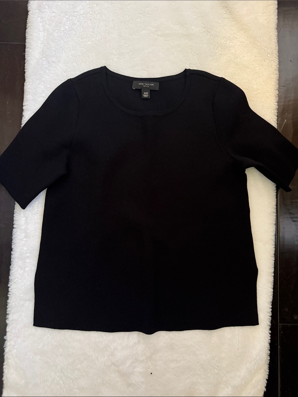 Ann Taylor Black Short Sleeve Knit Top with Round Neck